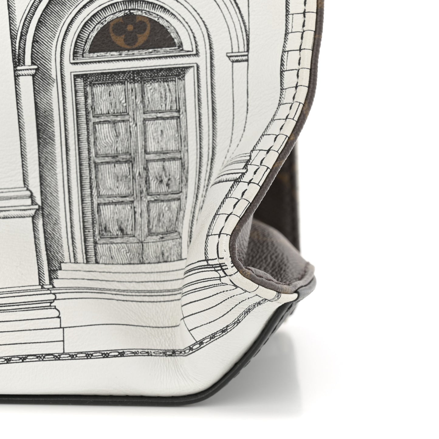 X FORNASETTI Calfskin Architettura Onthego MM Black White