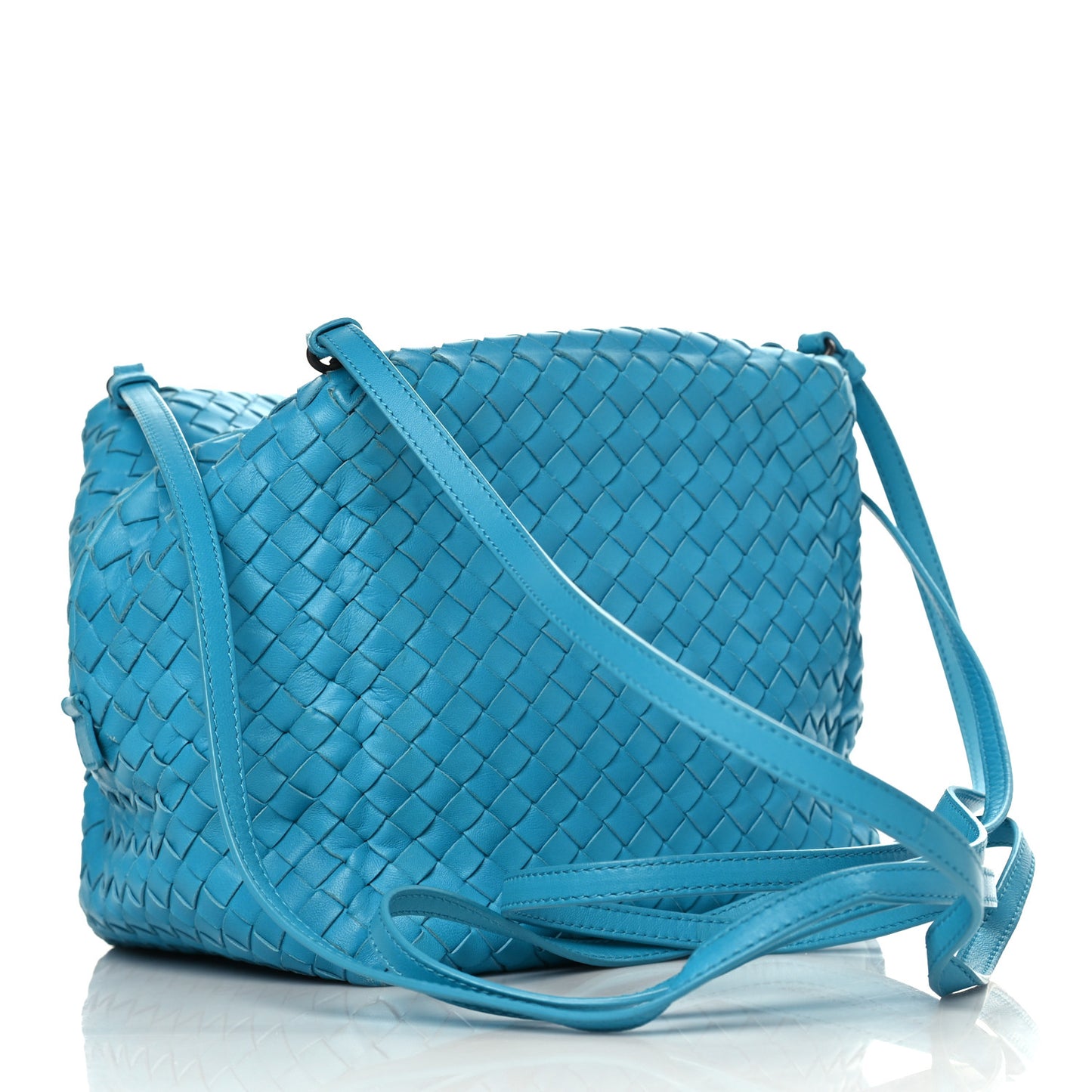 Nappa Intrecciato Cube Messenger Turquoise