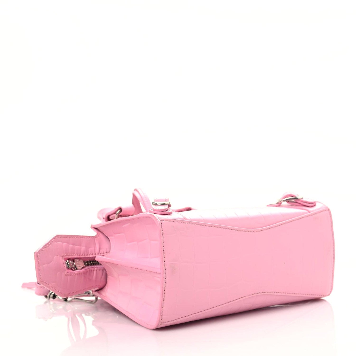 Balenciaga Semi Shiny Calfskin Crocodile Embossed Neo Classic Silver Hardware Mini City Pink 4 of 22