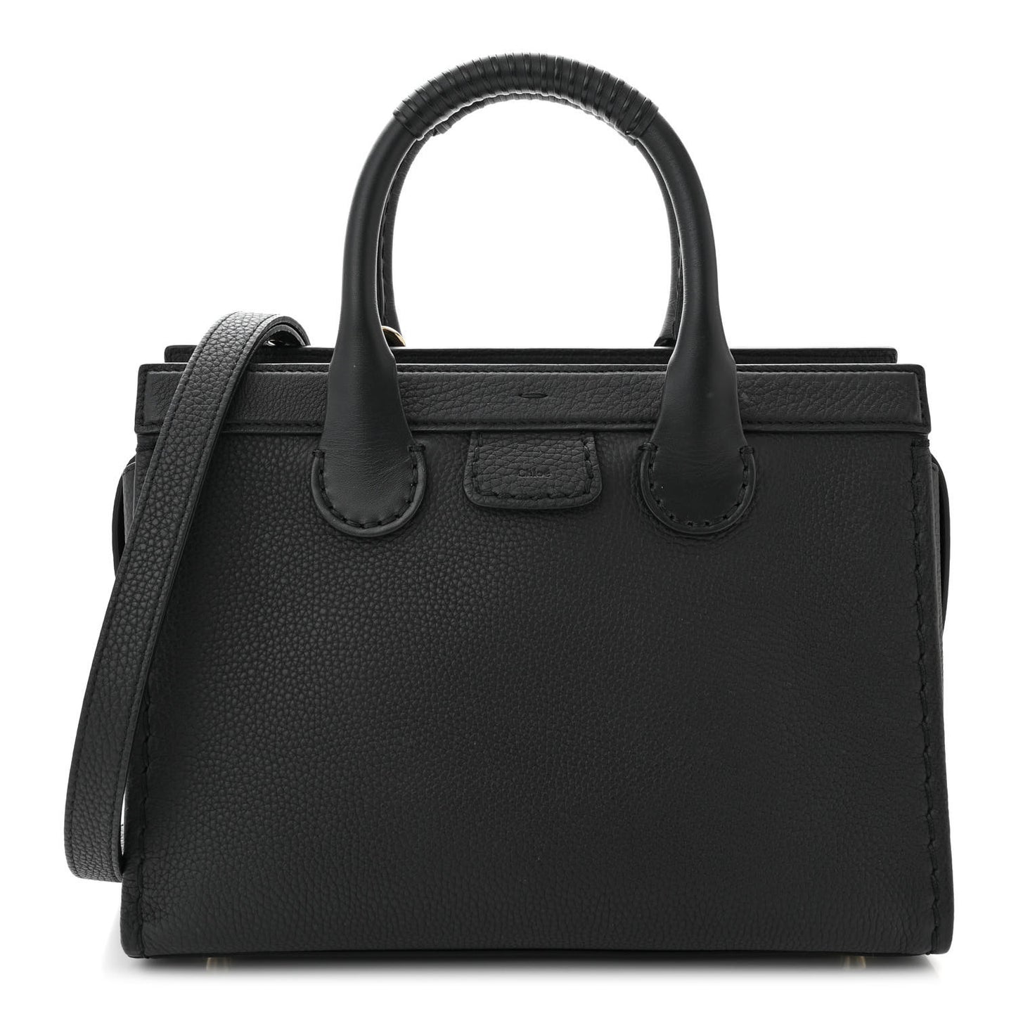 Grained Calfskin Small Edith Top Handle Bag Black