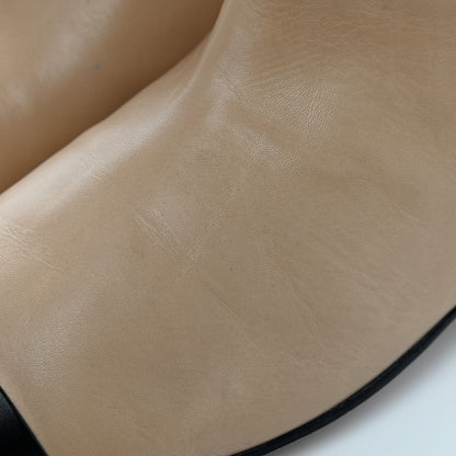 Chanel Lambskin Lace Up Cap Toe High Boots 37 Beige Black 9 of 13