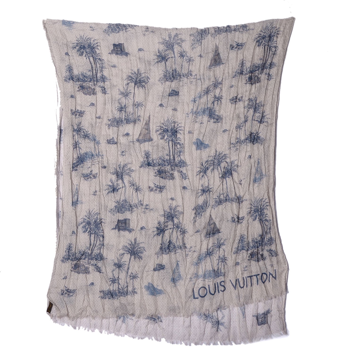 Louis Vuitton Cotton Linen Toile Etole De Louis Pareo Blue 3 of 7