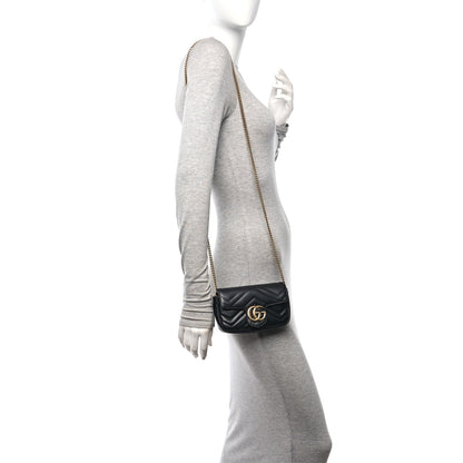 Gucci Calfskin Matelasse Super Mini GG Marmont Shoulder Bag Black 2 of 14