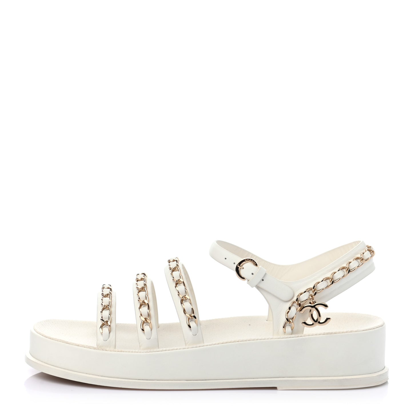 Calfskin Chain Platform Sandals 37 White