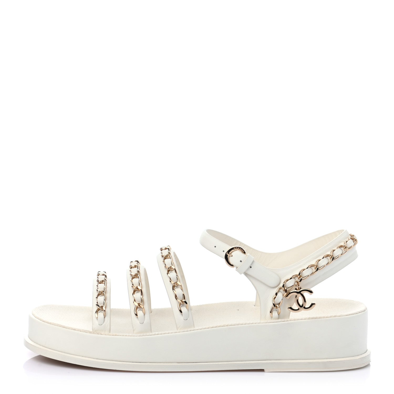 Chanel Calfskin Chain Platform Sandals 37 White 1 of 8