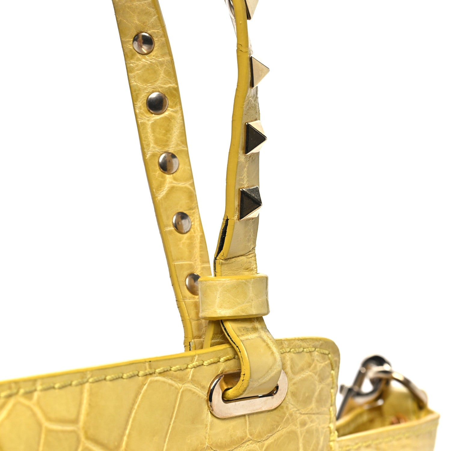Valentino Garavani Crocodile Small Rockstud Tote Jonquill 12 of 13