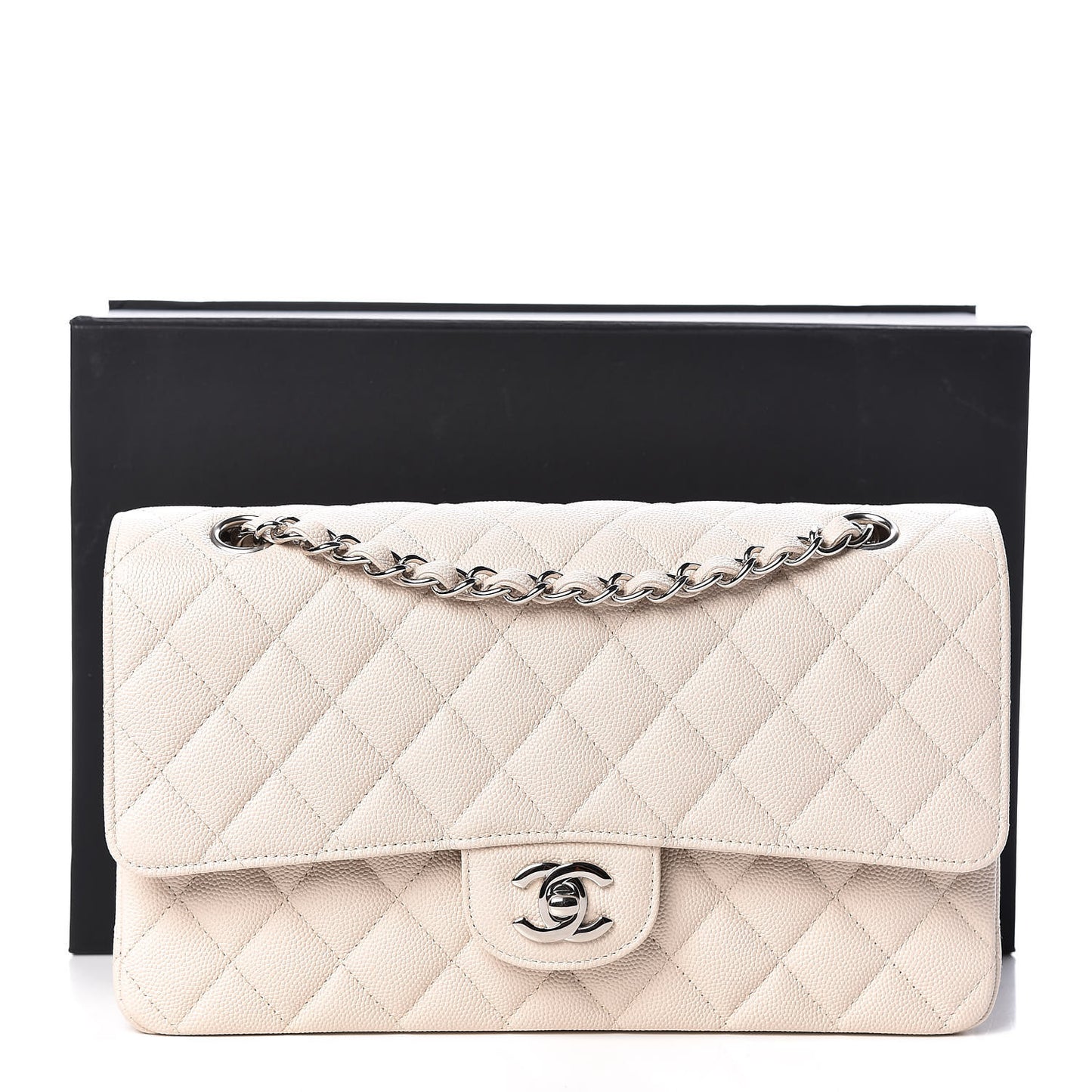 Caviar Quilted Medium Double Flap Light Beige