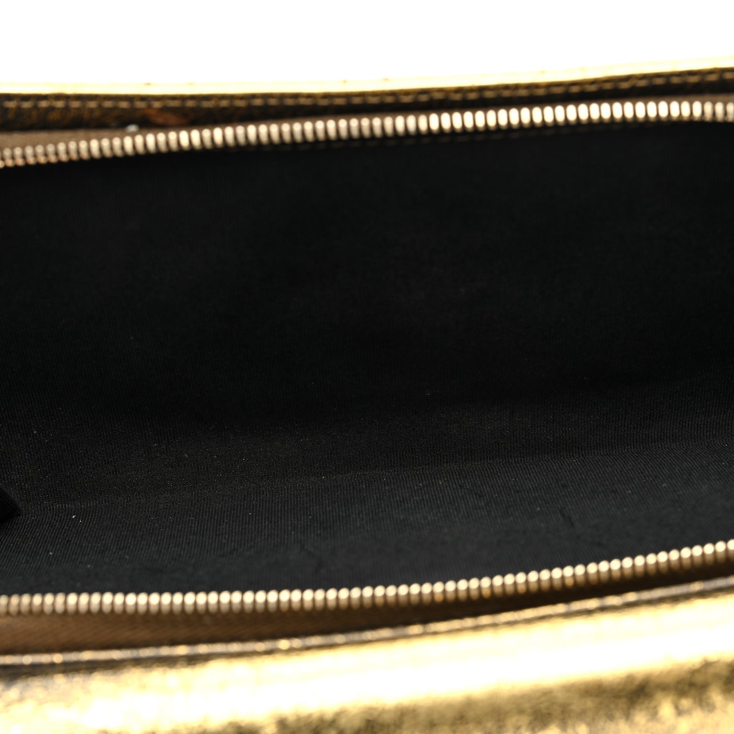 Cracked Metallic Calfskin Quilted Zip Away Chain Clutch Gold
