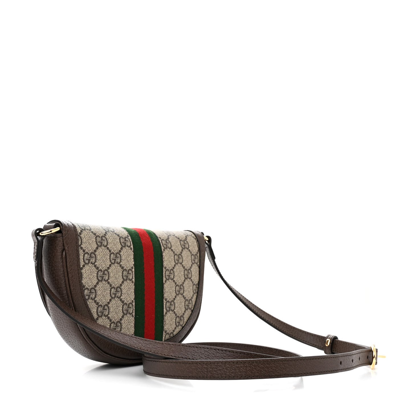 GG Supreme Monogram Textured Dollar Calfskin Web Mini Ophidia Flap Shoulder Bag Beige Ebony New Acero