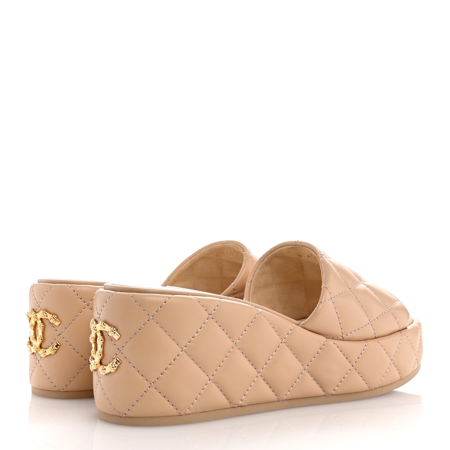 Lambskin Quilted Camelia CC Wedge Sandal Mules 38.5 Beige
