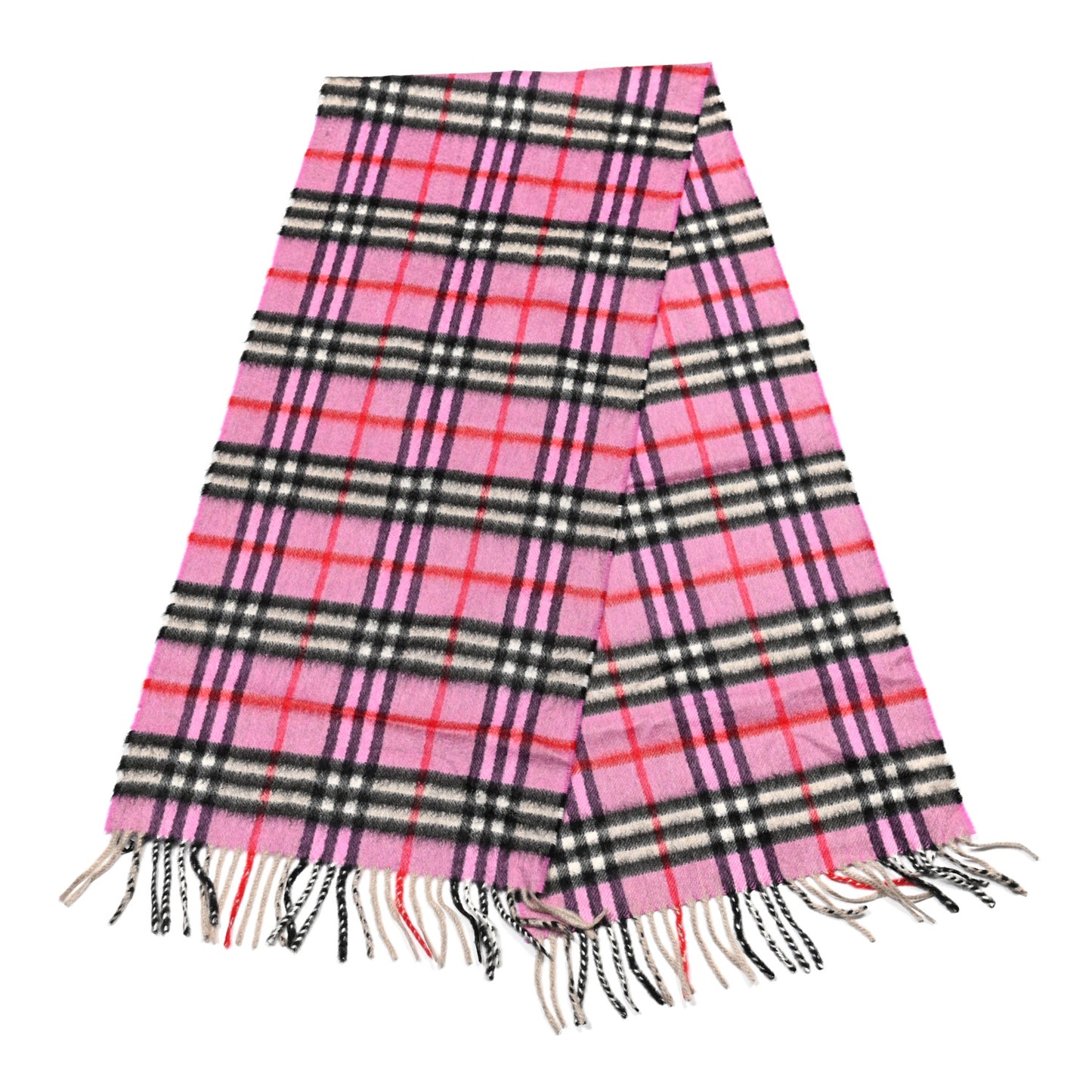 Cashmere Vintage Check Fringe Scarf Pink