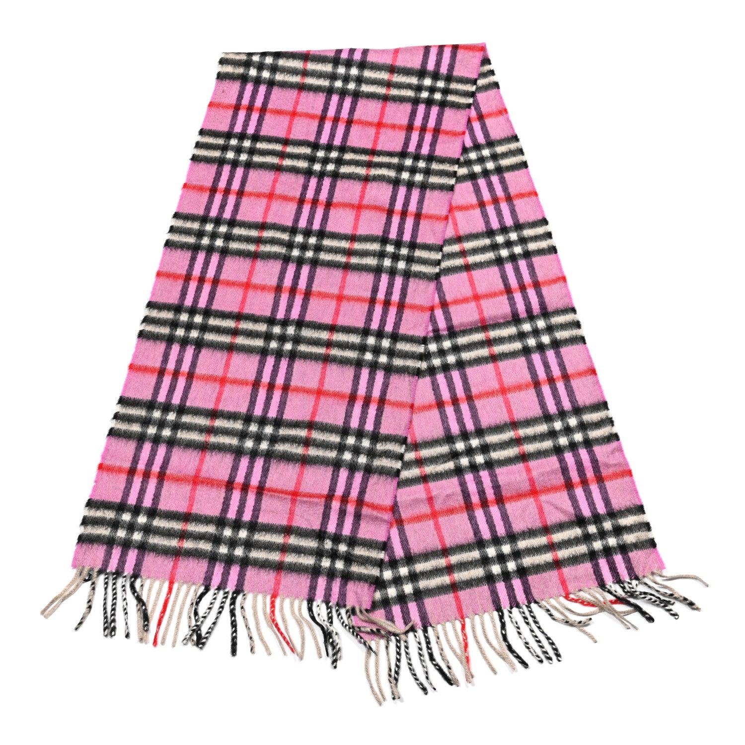 Burberry Cashmere Vintage Check Fringe Scarf Pink 2 of 4