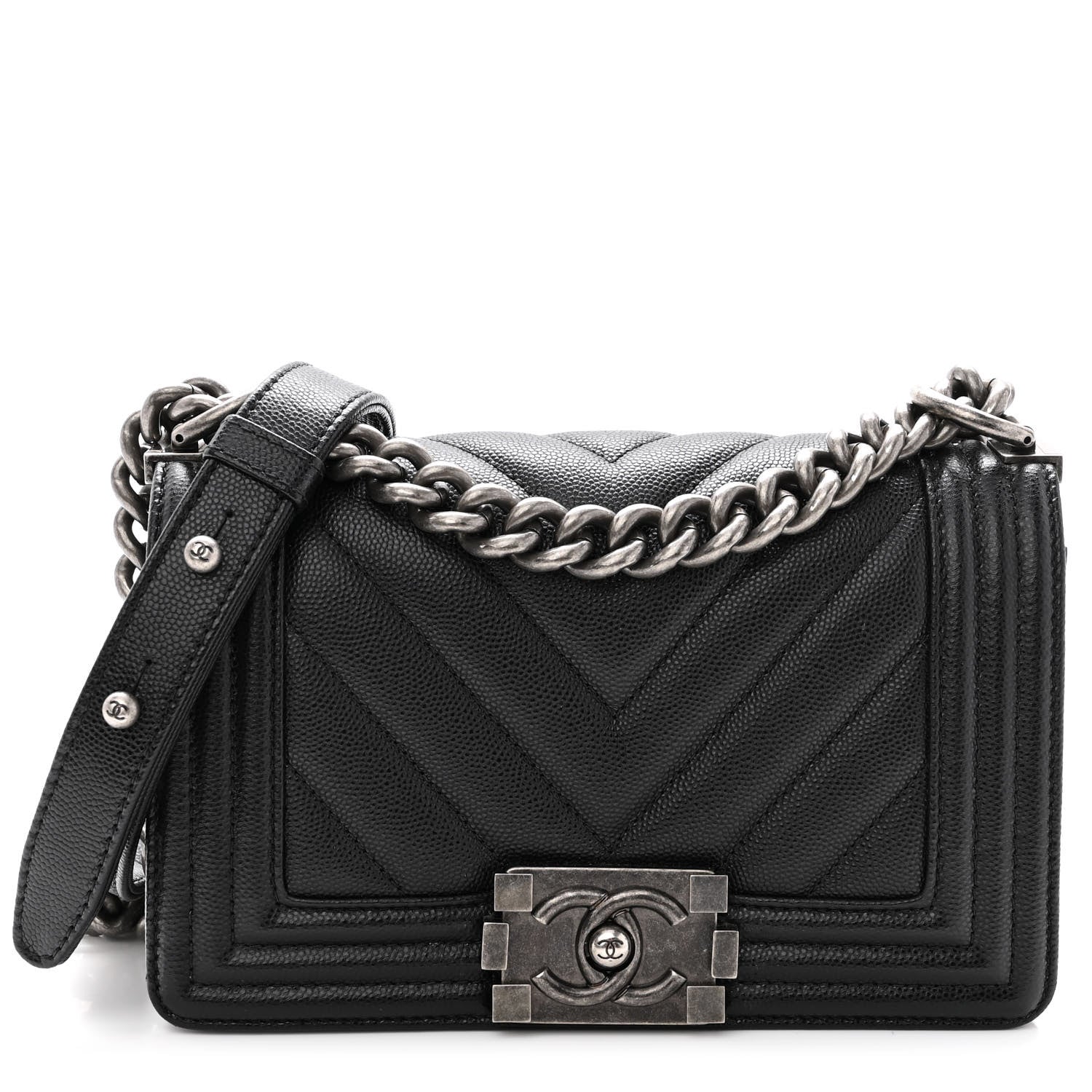 Chanel Caviar Chevron Quilted Small Boy Flap Black 1 of 10