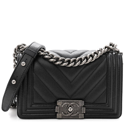Chanel Caviar Chevron Quilted Small Boy Flap Black 1 of 10