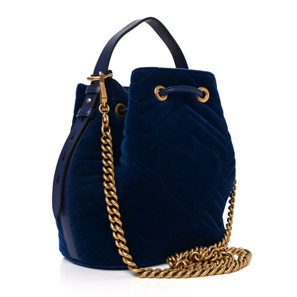 Gucci Velvet Matelasse GG Marmont Bucket Bag Cobalt Blue 2 of 10
