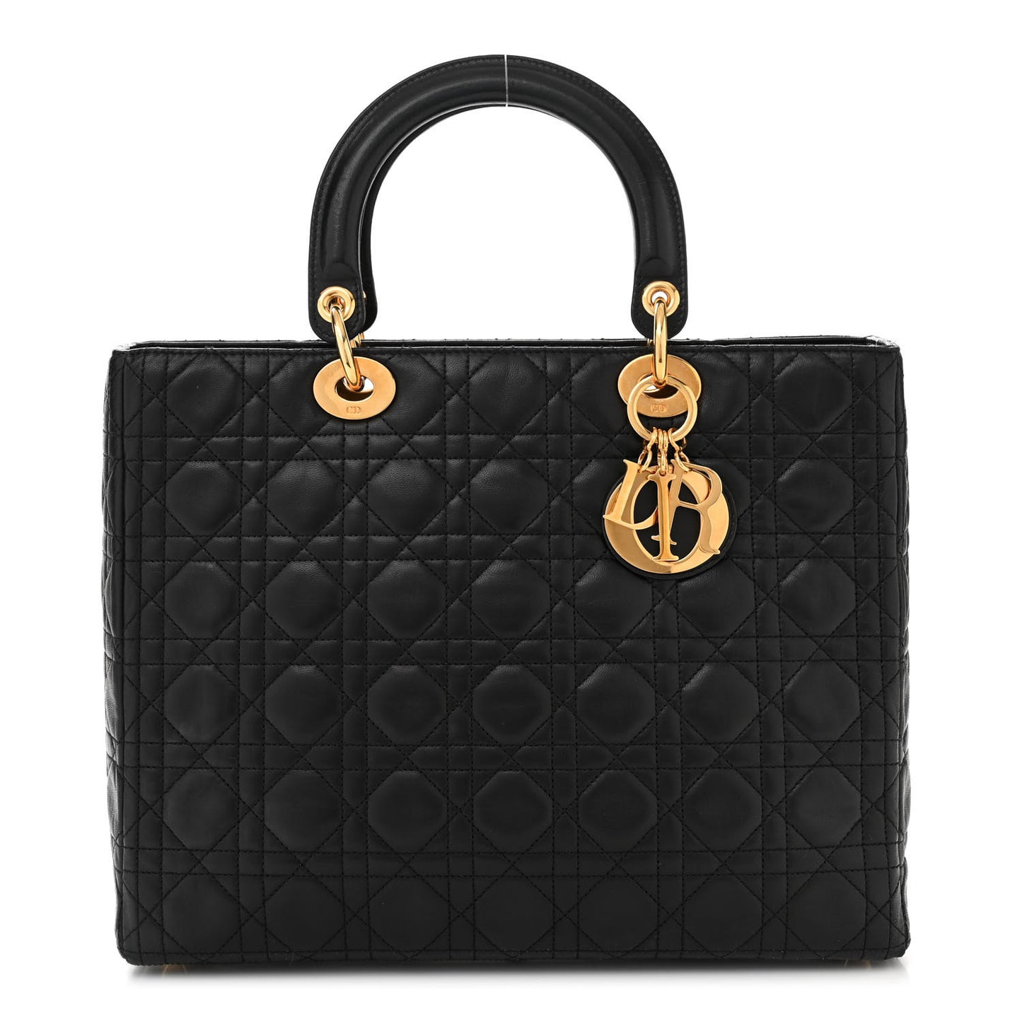 CHRISTIAN DIOR Lambskin Cannage Large Lady Dior Black