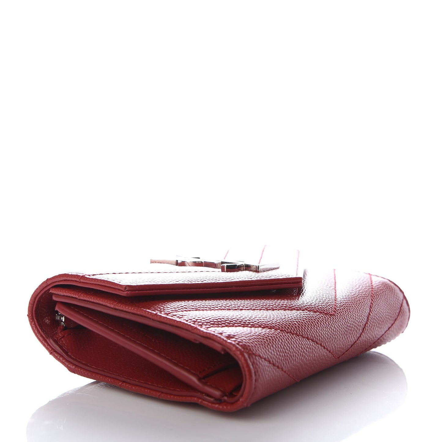 Grain De Poudre Matelasse Chevron Monogram Compact Tri Fold Wallet Red