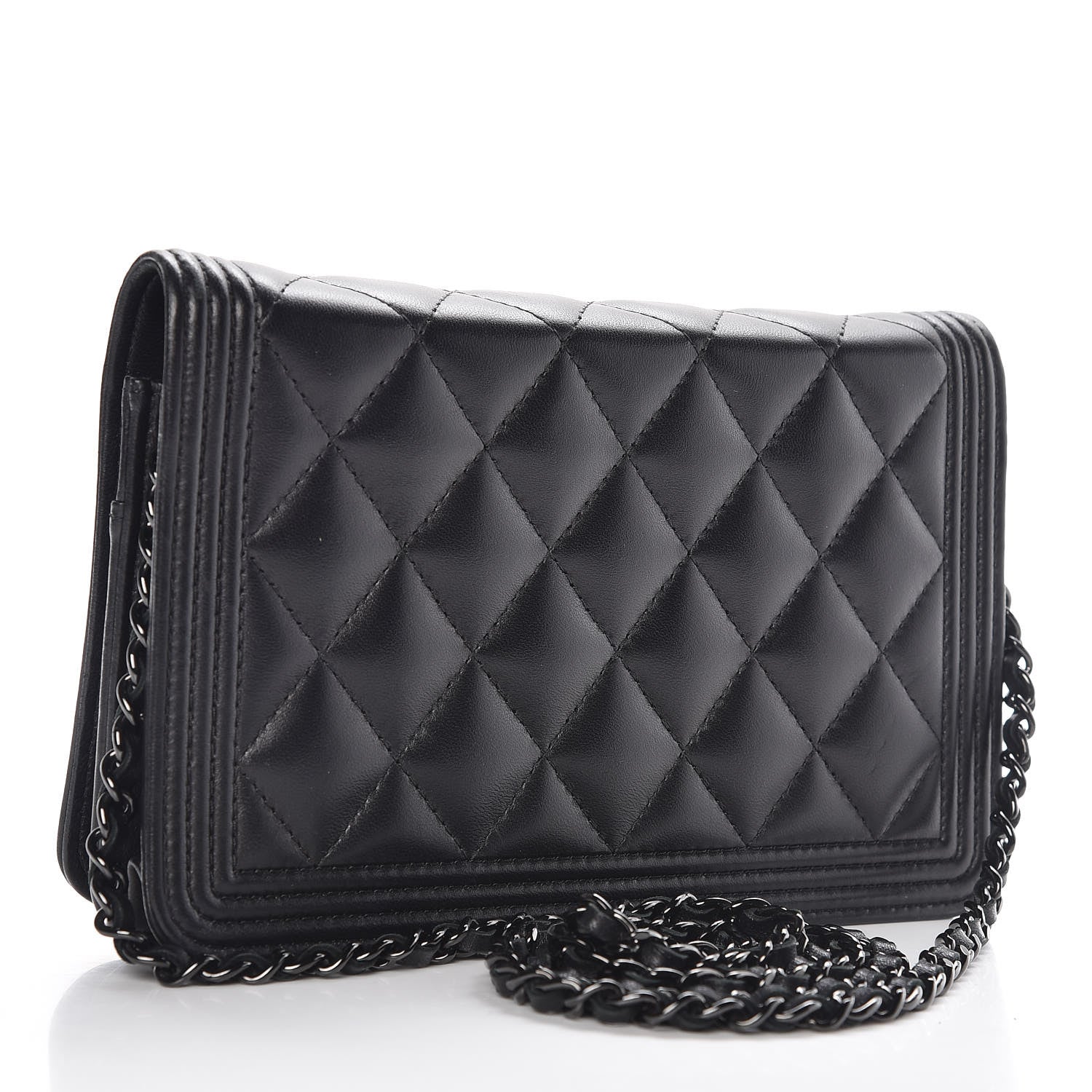 Chanel Lambskin Quilted Boy Wallet On Chain WOC So Black 3 of 12