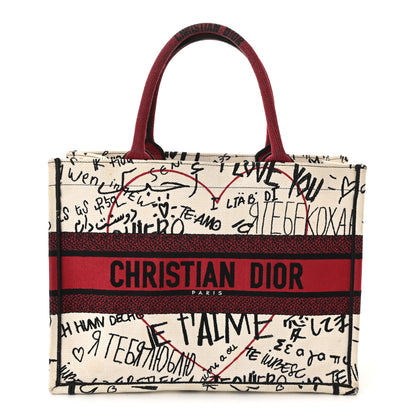 Christian Dior Canvas Embroidered Medium Dioramour Graffiti Book Tote Latte Multicolor 1 of 8