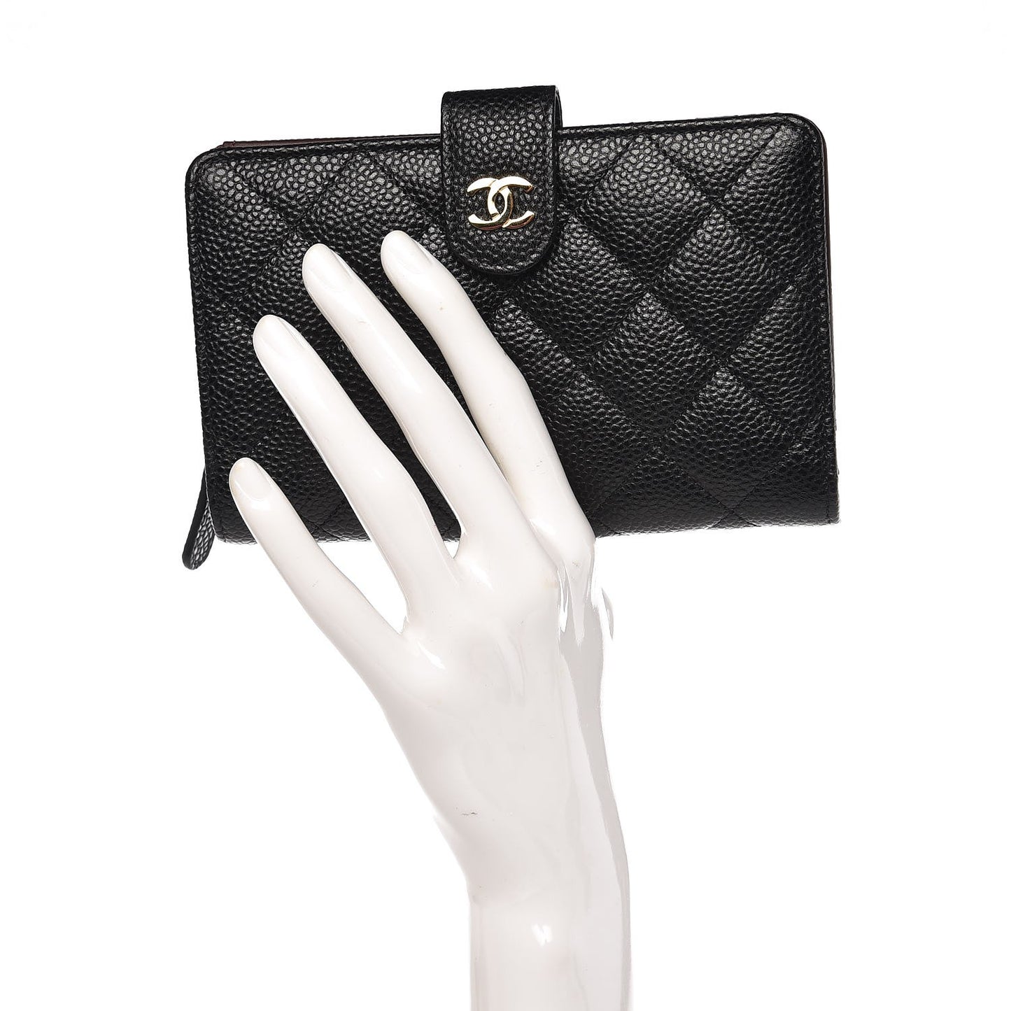 Caviar Quilted Zipped Pocket Wallet Black