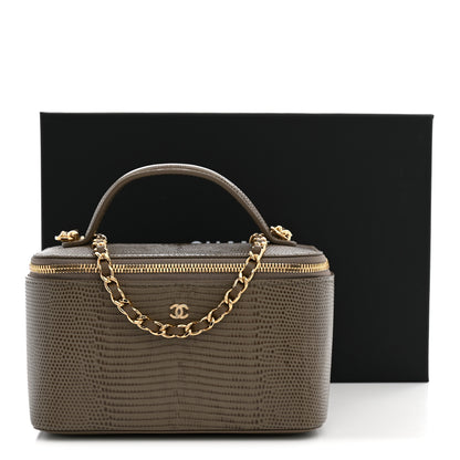 Chanel Calfskin Lizard Embossed Top Handle Vanity With Chain Dark Khaki 12 of 12