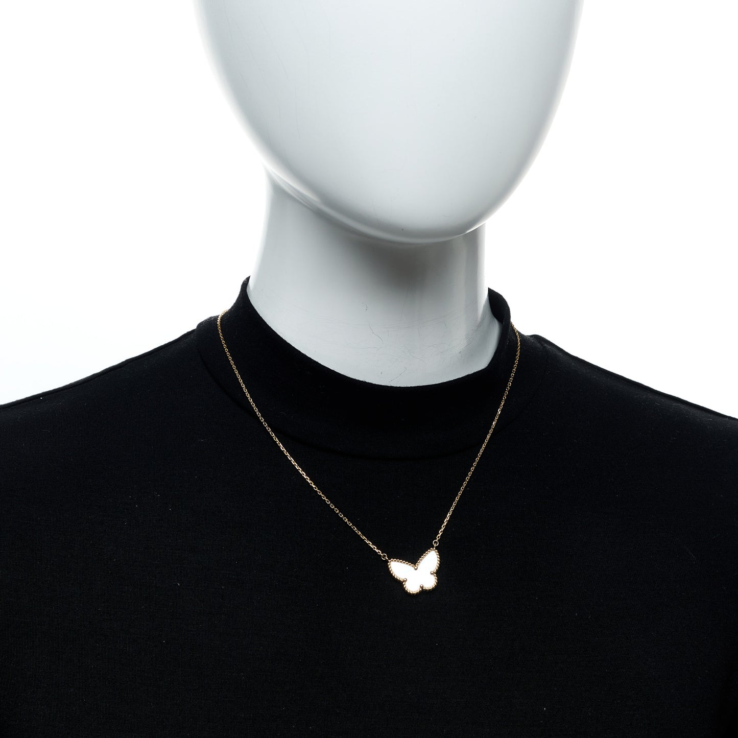 18k Yellow Gold Mother of Pearl Lucky Alhambra Butterfly Pendant Necklace