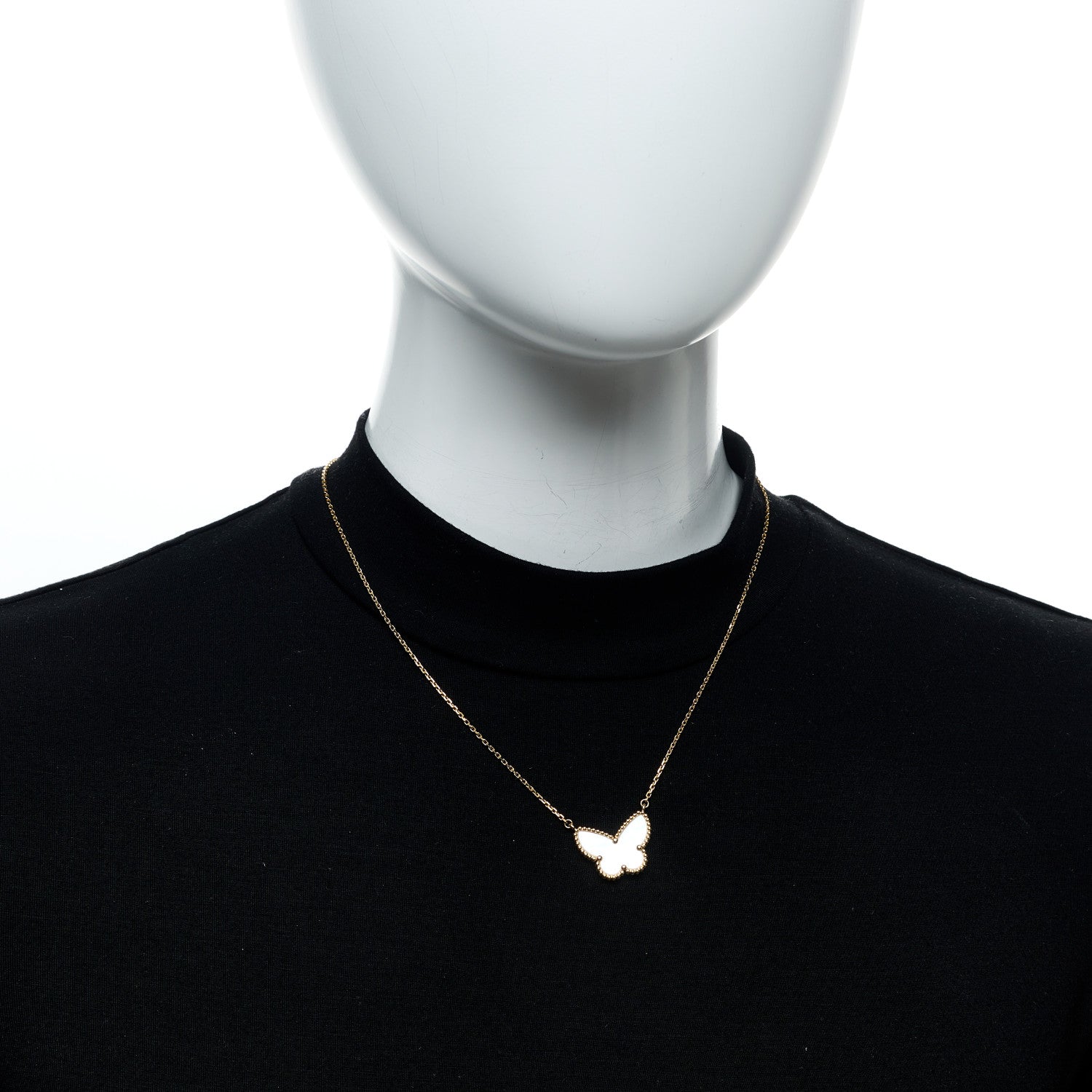 Van Cleef & Arpels 18k Yellow Gold Mother of Pearl Lucky Alhambra Butterfly Pendant Necklace 2 of 5