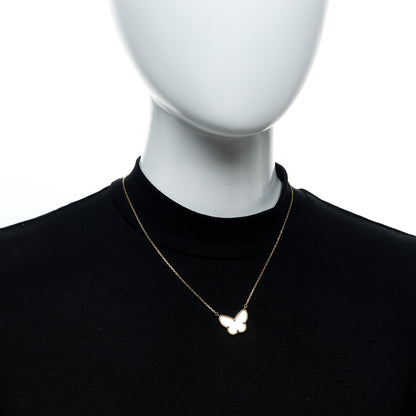 Van Cleef & Arpels 18k Yellow Gold Mother of Pearl Lucky Alhambra Butterfly Pendant Necklace 2 of 5