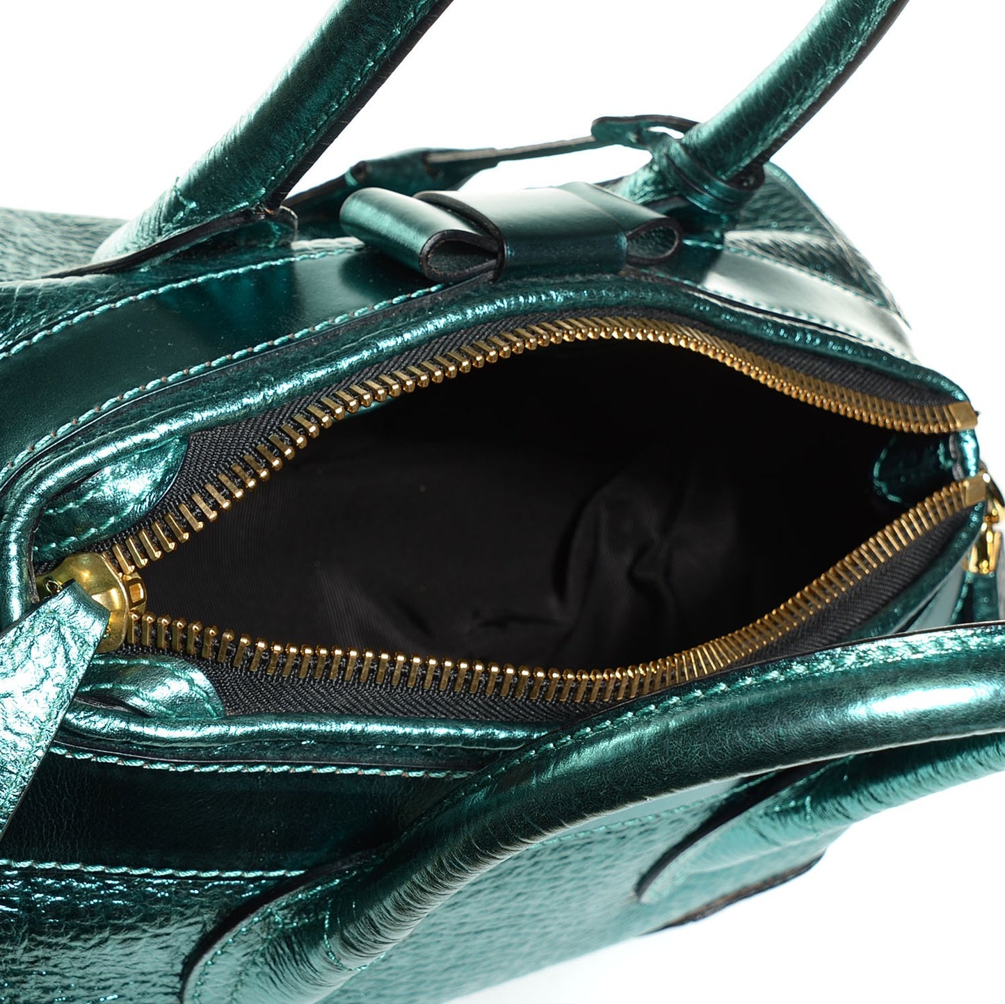 Metallic Calfskin Blaze Satchel Petrol Blue