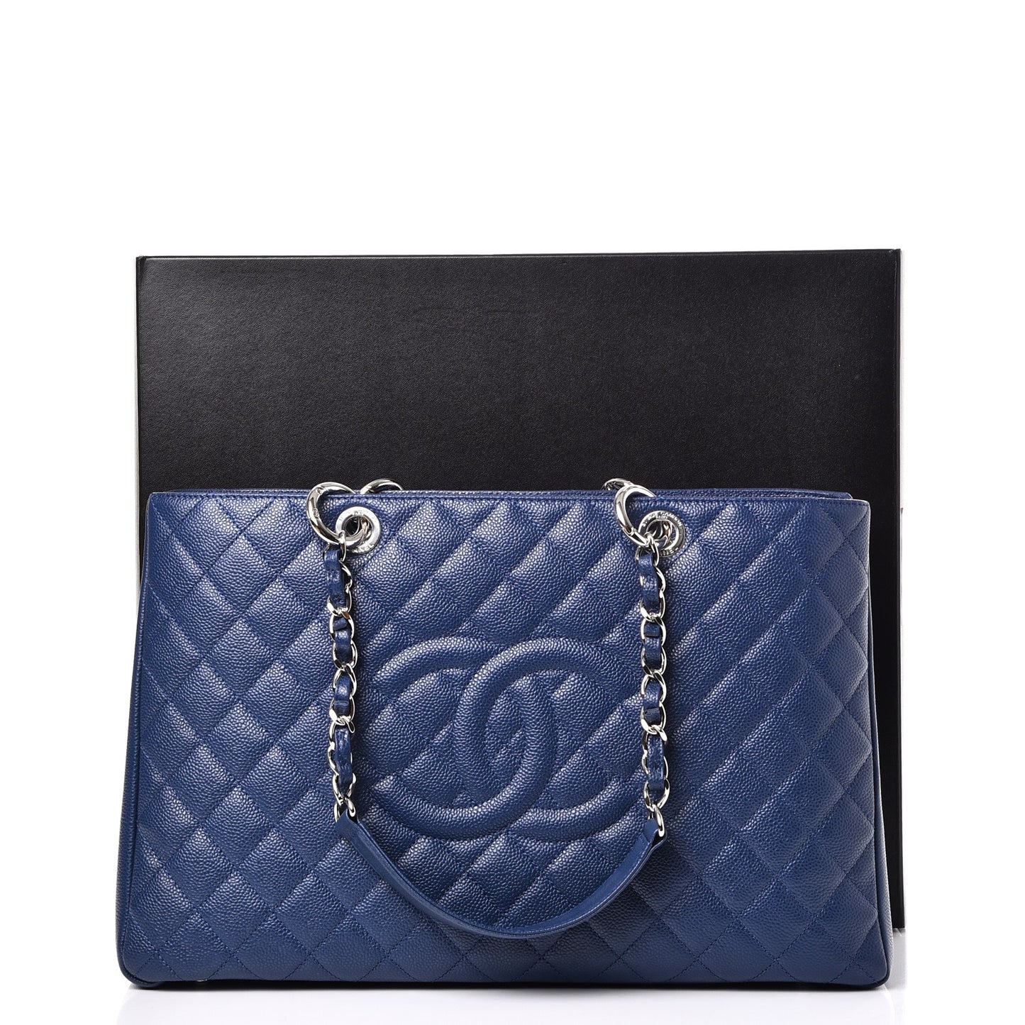 Caviar Quilted XL Grand Shopping Tote GST Dark Navy Blue