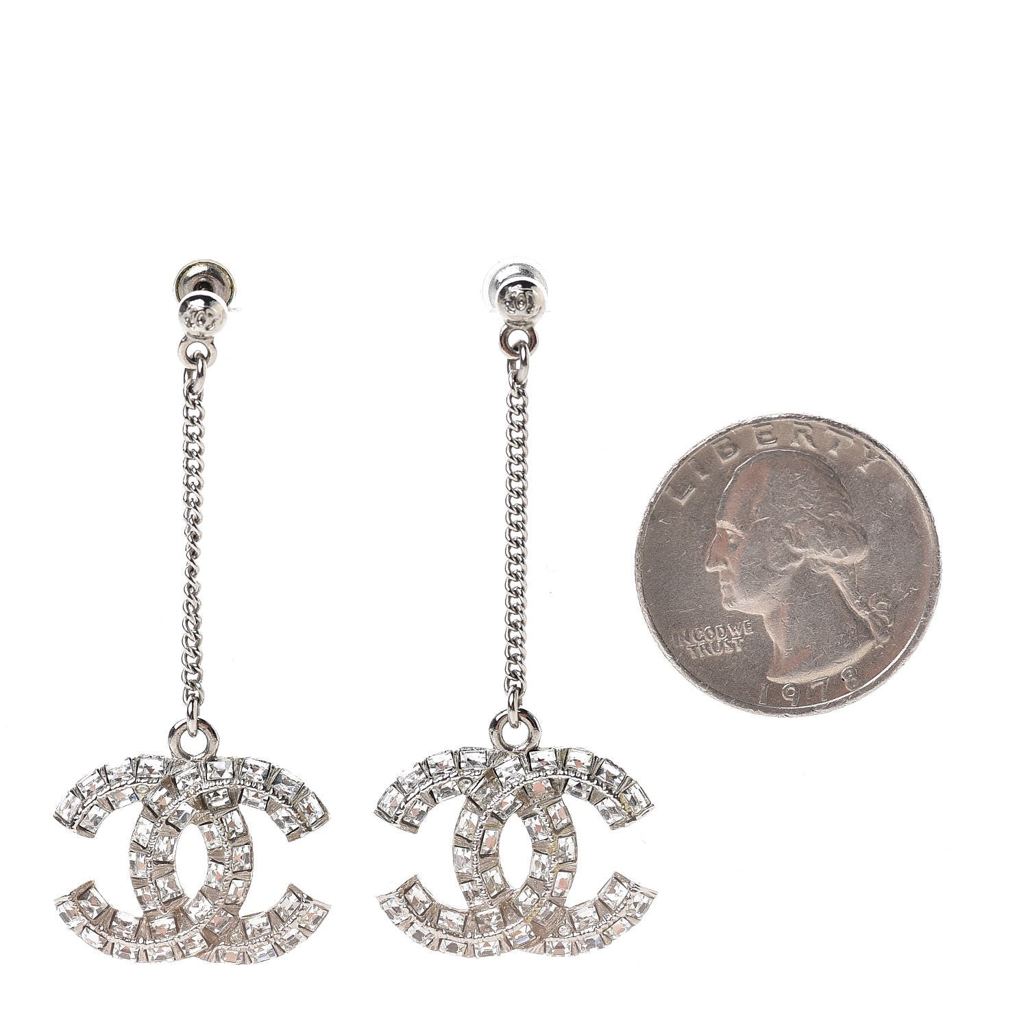 Chanel Baguette Crystal CC Drop Earrings Silver 2 of 4