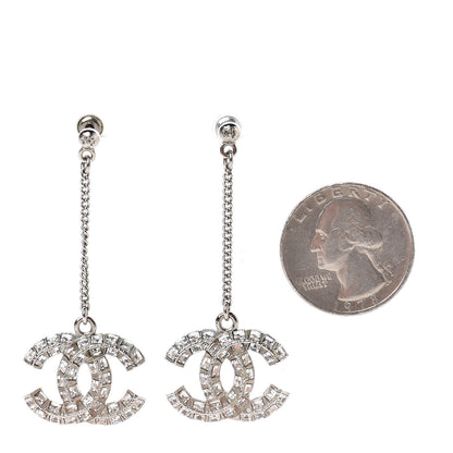 Chanel Baguette Crystal CC Drop Earrings Silver 2 of 4