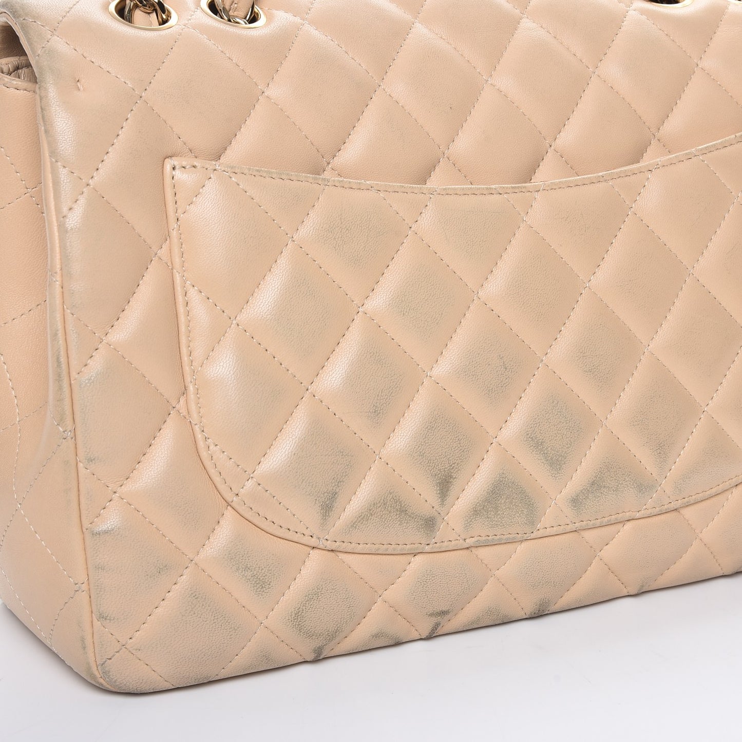 Lambskin Quilted Jumbo Single Flap Beige