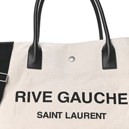 Saint Laurent Linen Calfskin Rive Gauche Maxi Tote Grege et Noir 12 of 18