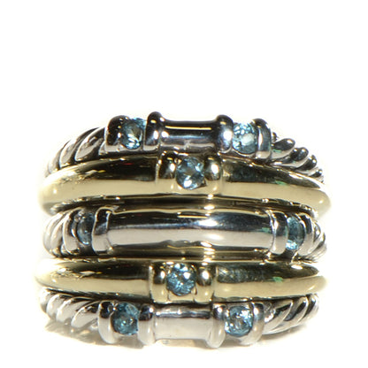 David Yurman Sterling Silver 14K Yellow Gold Blue Topaz Five Row Metro Cable Ring 6 1 of 7