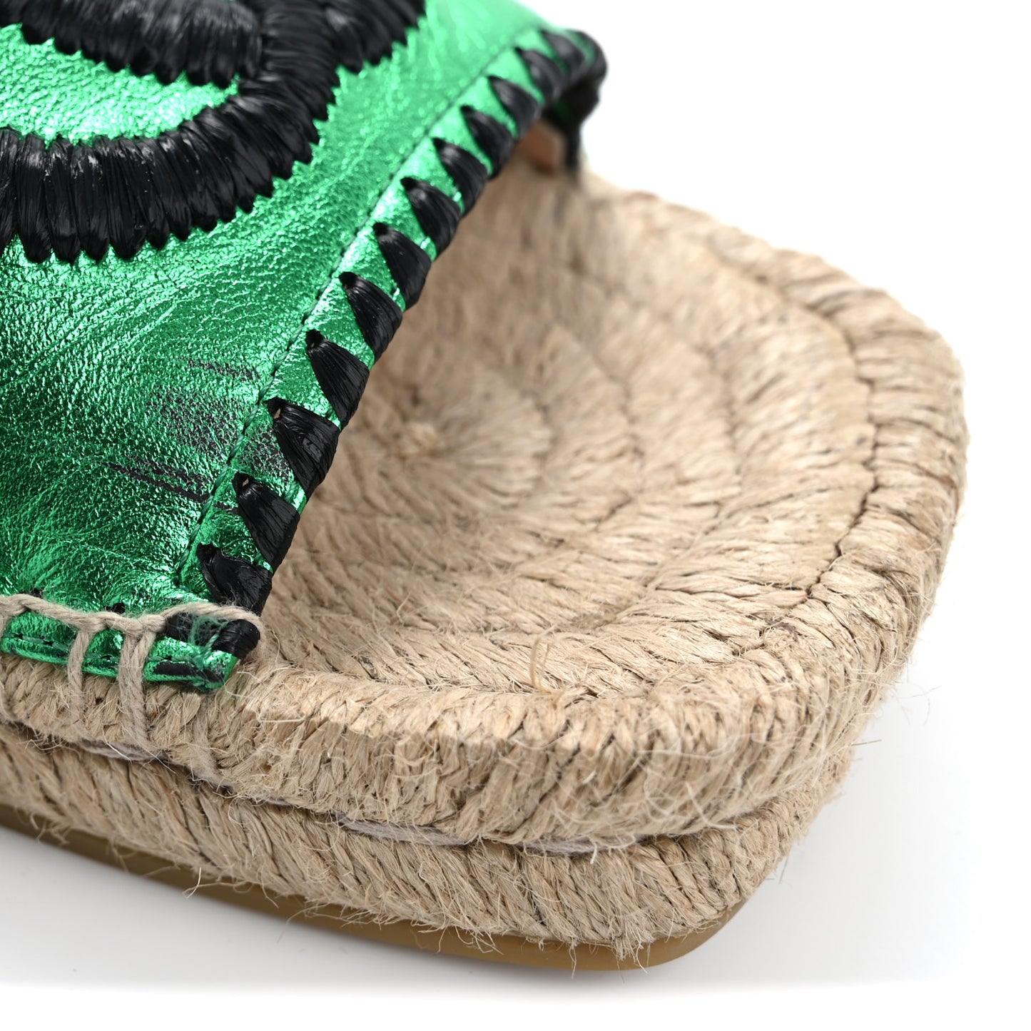 Metallic Nappa Embroidered Double G Espadrille Slingback Sandals 35 Green