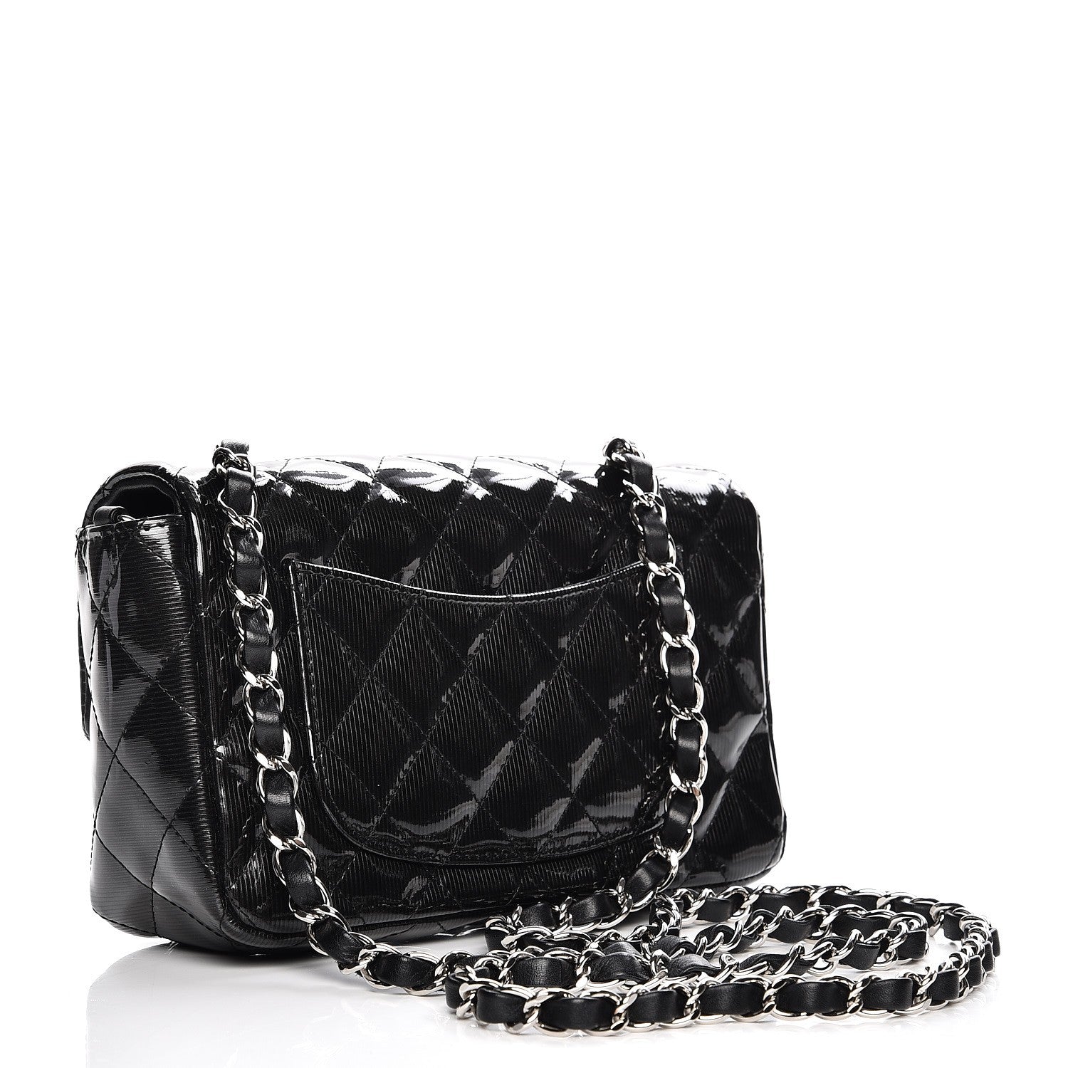 Chanel Striated Patent Quilted Mini Rectangular Flap Black 4 of 9