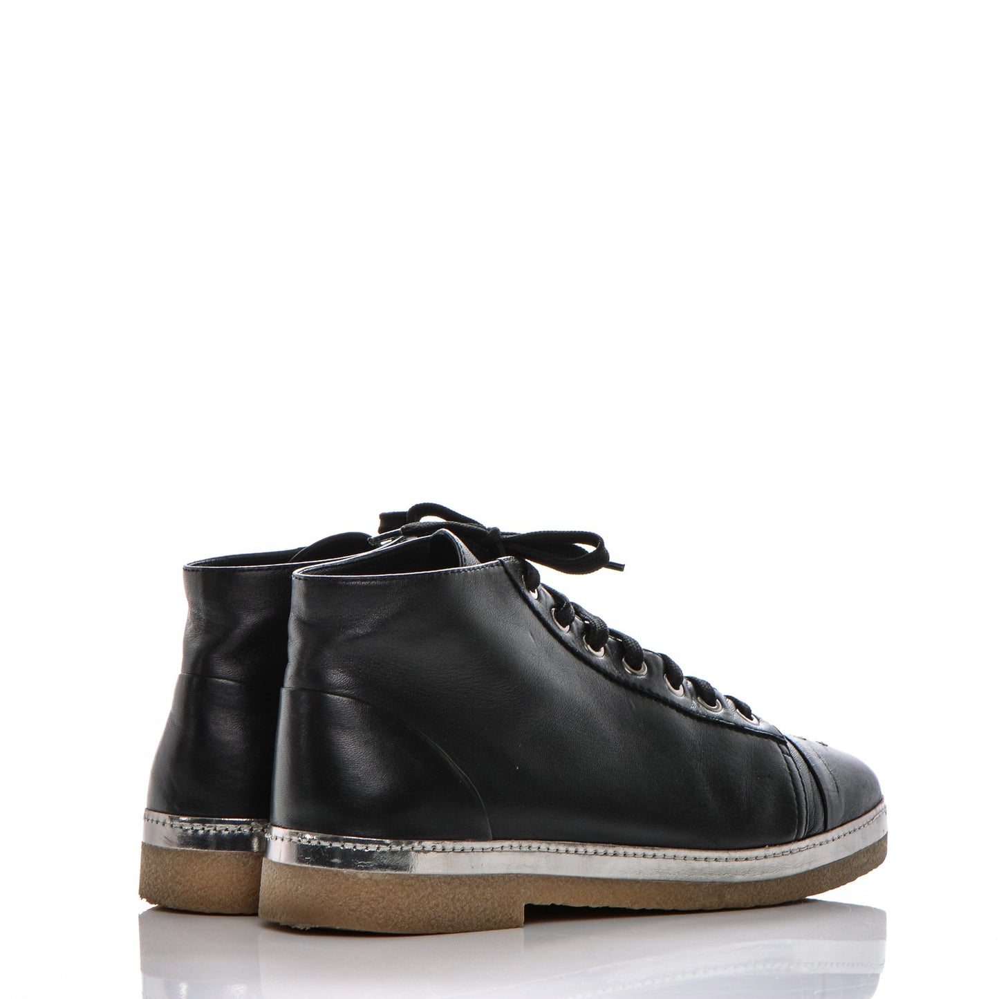 Calfskin CC Cap Toe High Top Sneaker Boot 39 Black