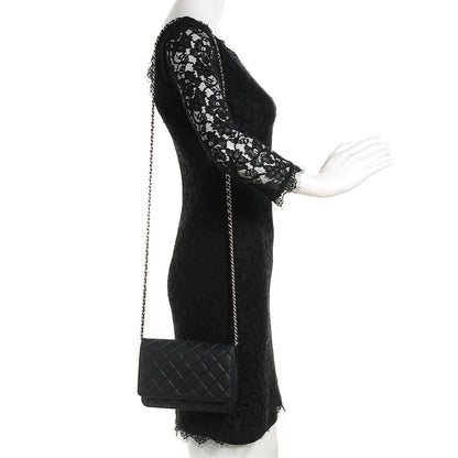Chanel Calfskin Quilted Wallet On Chain WOC So Black 2 of 7