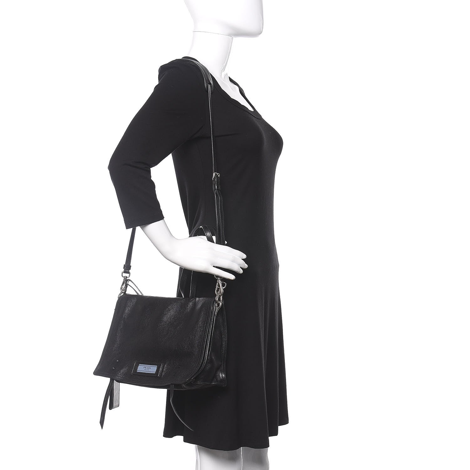 Prada Glace Calf Etiquette Flap Black Astrale 2 of 10