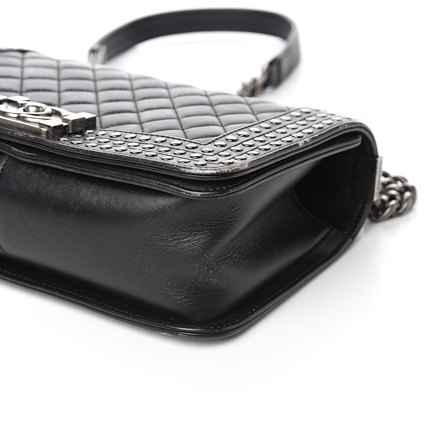 Faded Calfskin Quilted Medium Studded Boy Flap Black