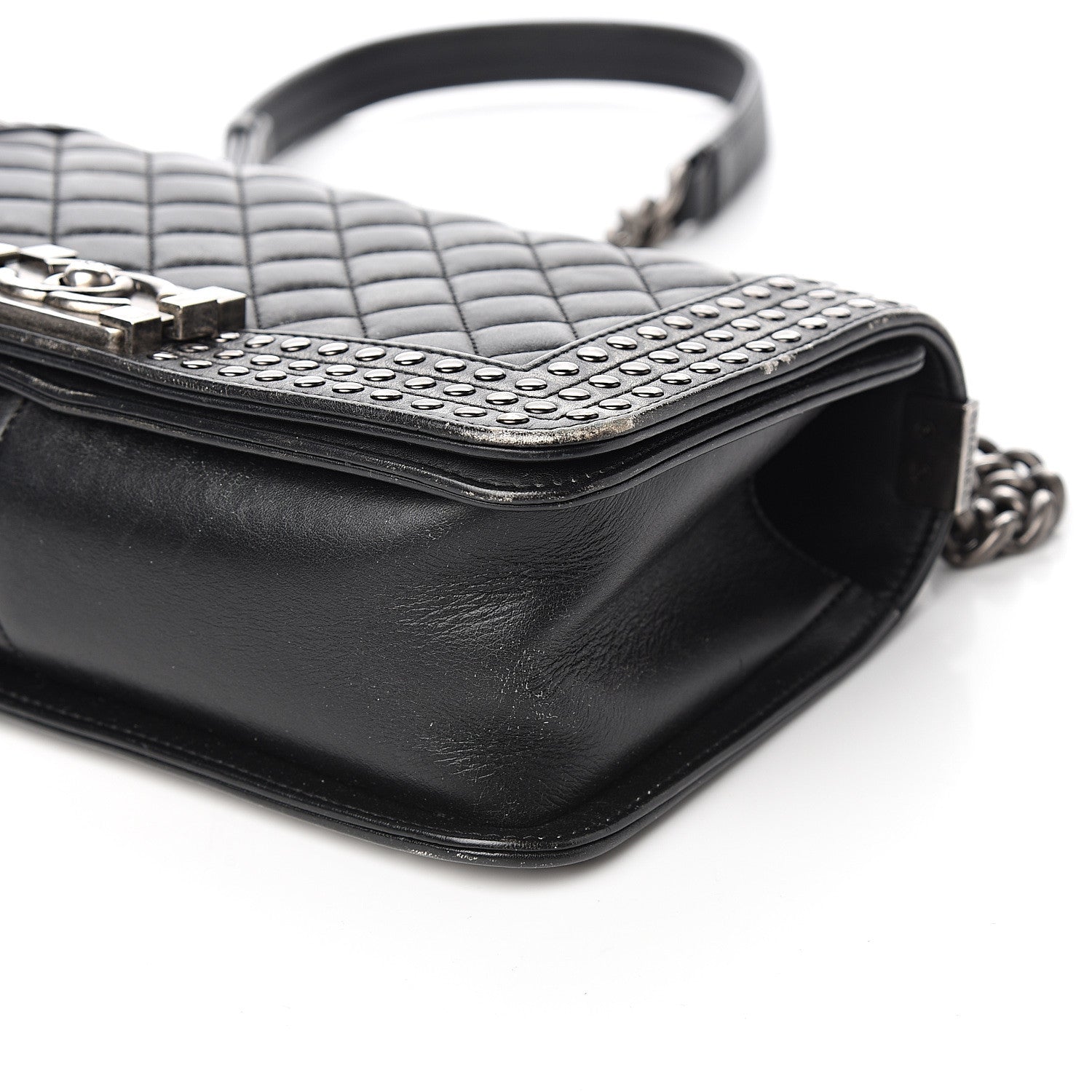 Chanel Faded Calfskin Quilted Medium Studded Boy Flap Black 8 of 10