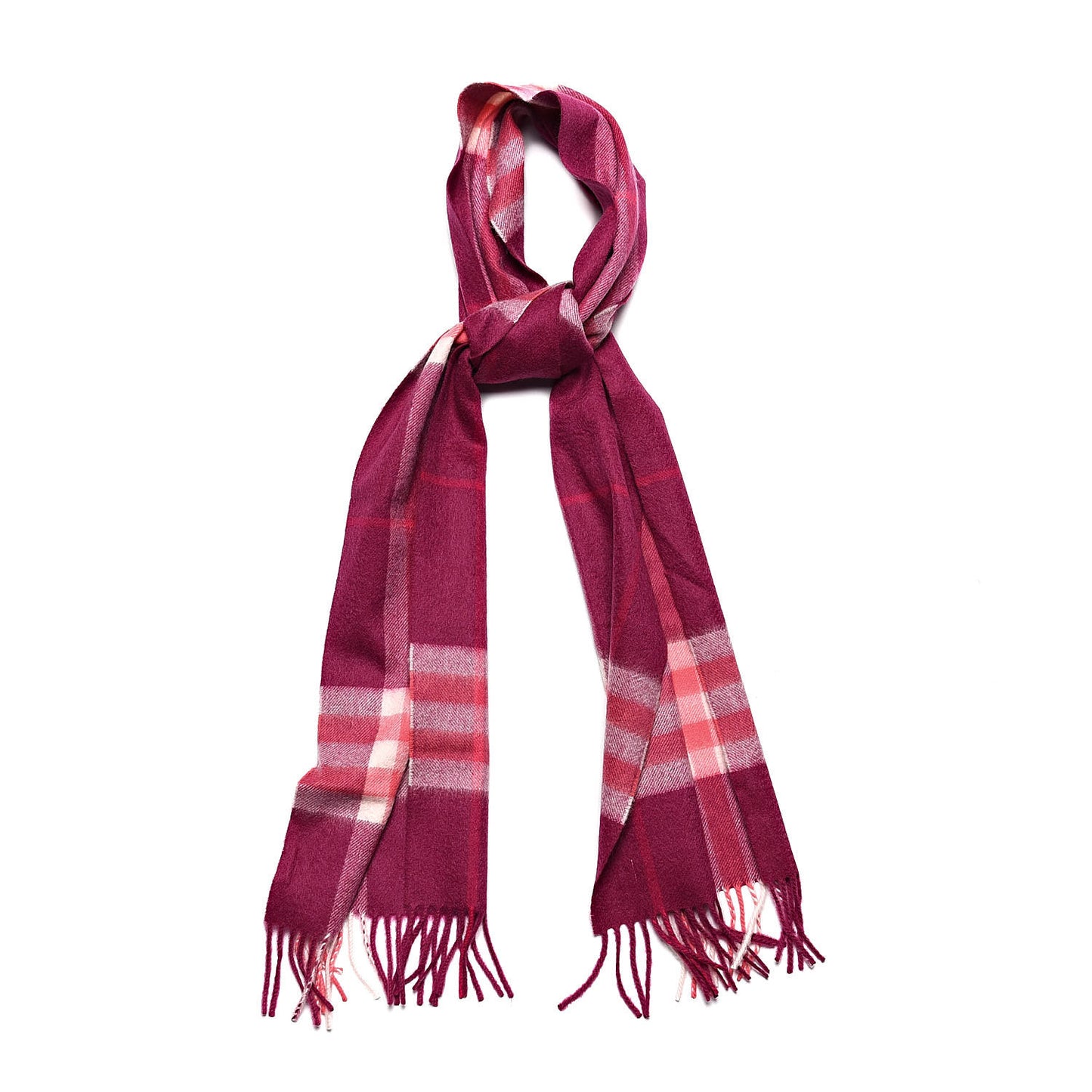 Cashmere Giant Check Fringe Scarf Bright Pink