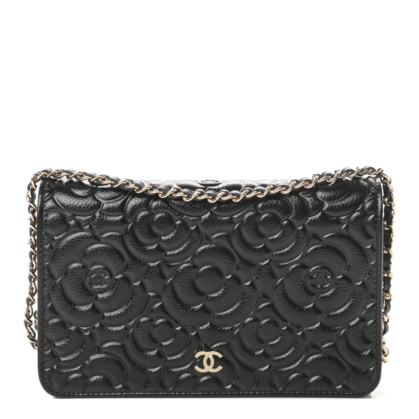 Caviar Camellia Embossed Wallet On Chain WOC Black
