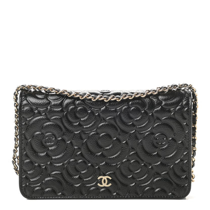 Chanel Caviar Camellia Embossed Wallet On Chain WOC Black 1 of 13