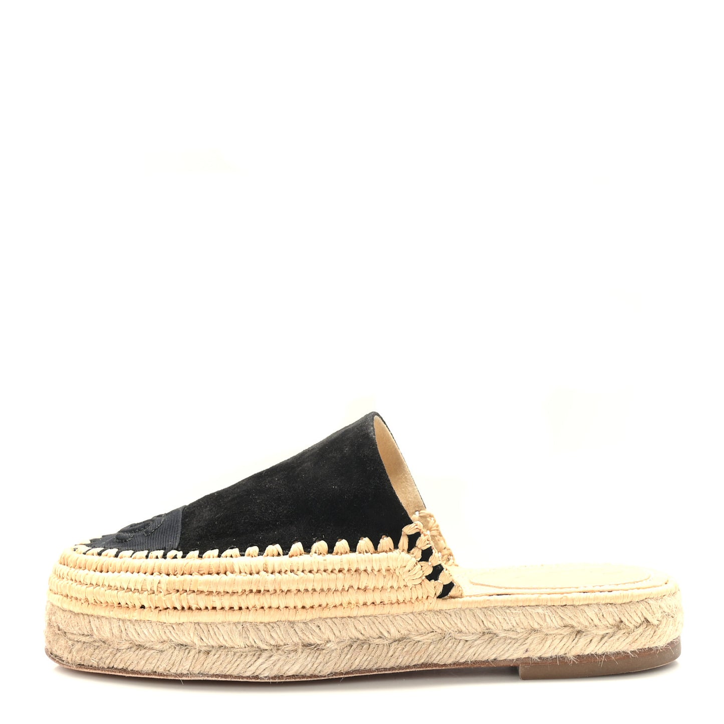 Suede Grosgrain CC Espadrille Mules 36 Black