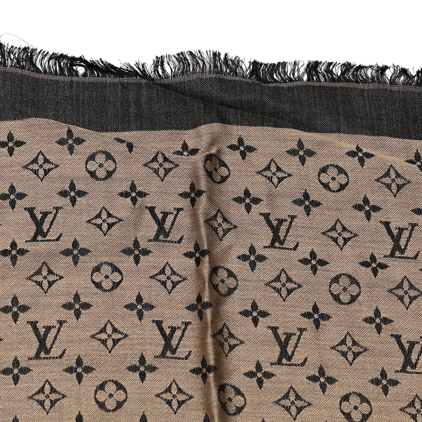 Wool Silk Monogram Denim Shawl Beige Black