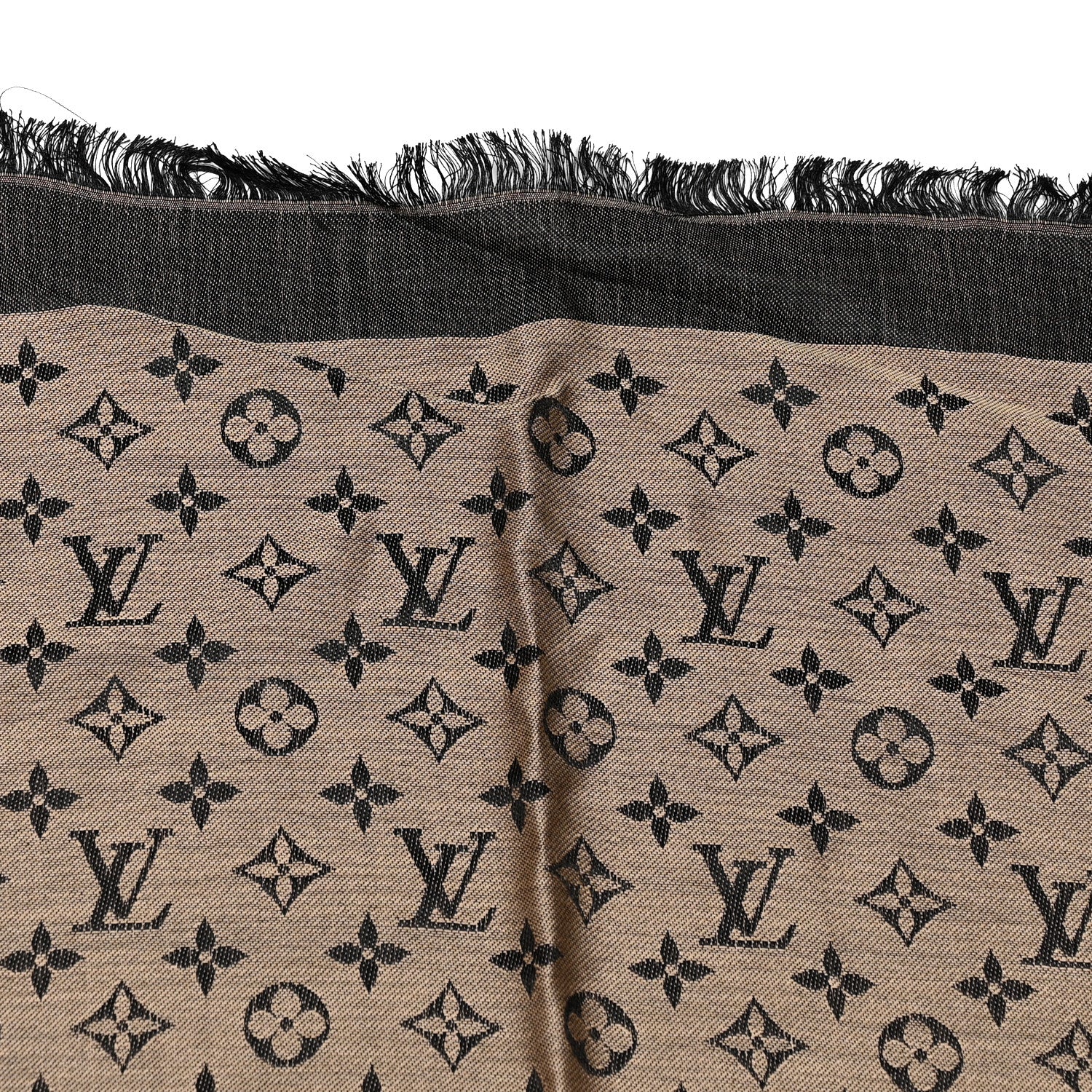 Louis Vuitton Wool Silk Monogram Denim Shawl Beige Black 6 of 7