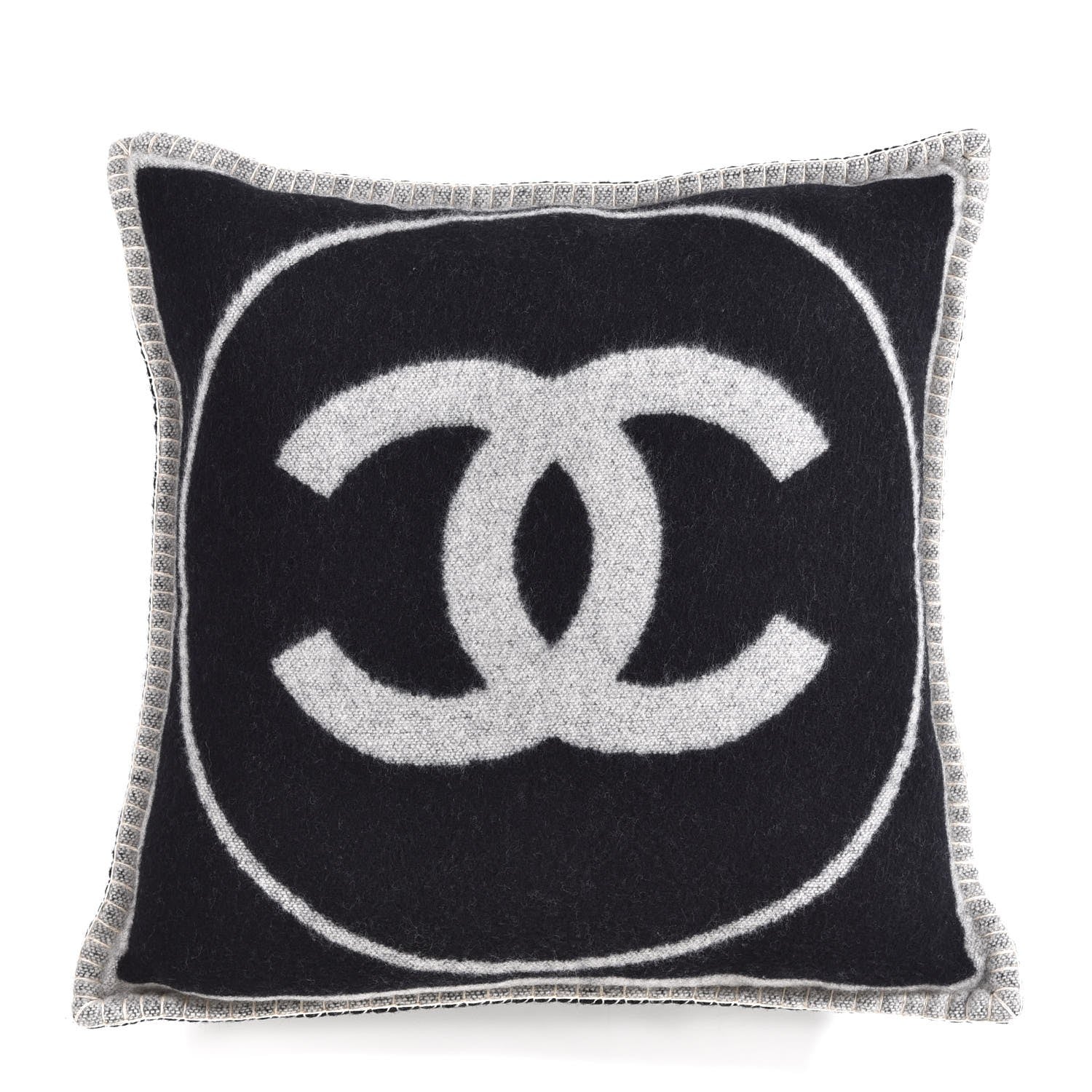 Chanel Merino Wool Cashmere CC Pillow Black Beige 1 of 5