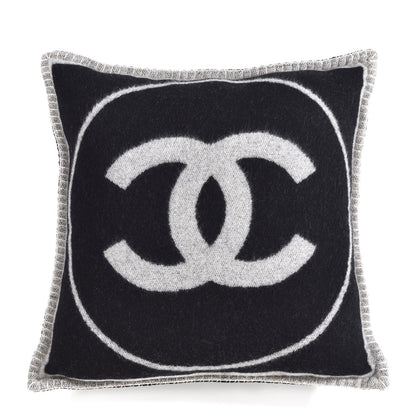 Chanel Merino Wool Cashmere CC Pillow Black Beige 1 of 5